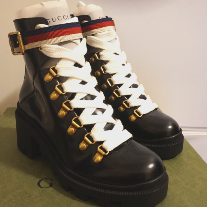 GUCCI Sylvie Calfskin Martin Boots Black EU 34 – Italian Designer